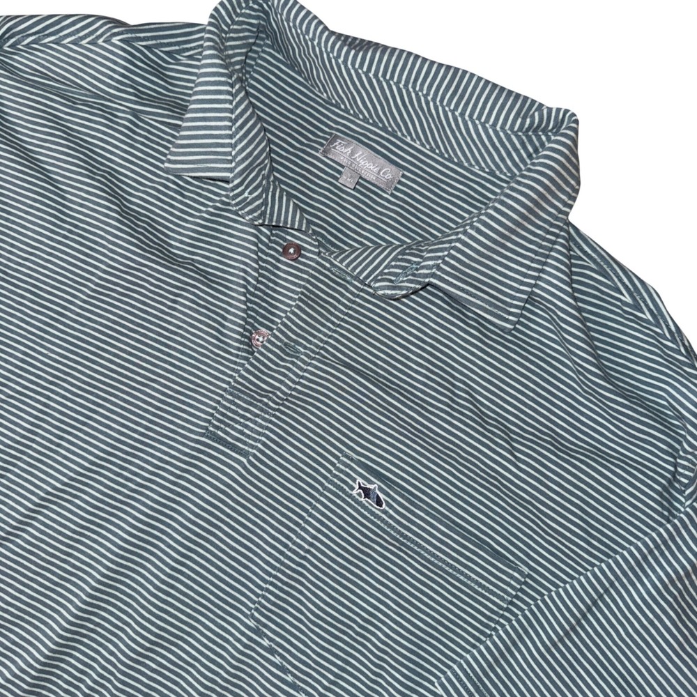 Fish Hippie Co Polo XXL Green White Striped Short Sleeve Pocket Logo Shirt
